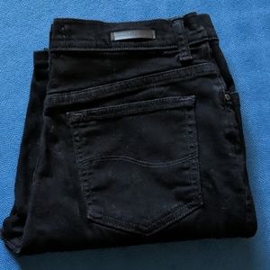 Black denim straight leg jeans